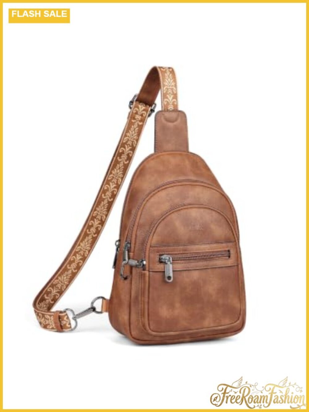 Faux Leather Sling Bag Crossbody Adjustable Strap 11 Pockets